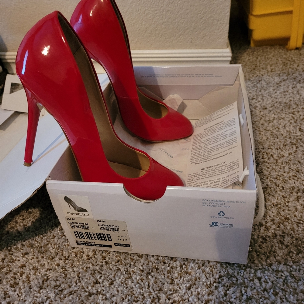 Red closed toed heels